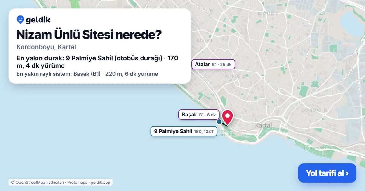 Nizam Ünlü Sitesi nerede: haritada konumu ve en yakın duraklar, yürüme süreleriyle