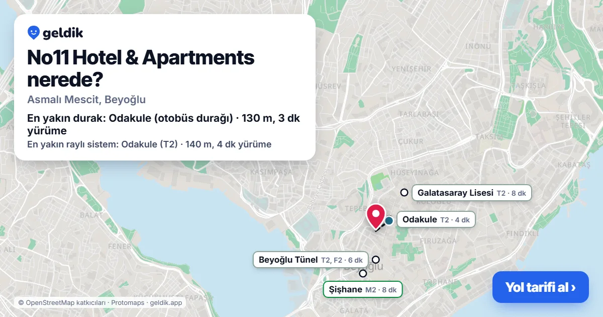 No11 Hotel & Apartments nerede: haritada konumu ve en yakın duraklar, yürüme süreleriyle