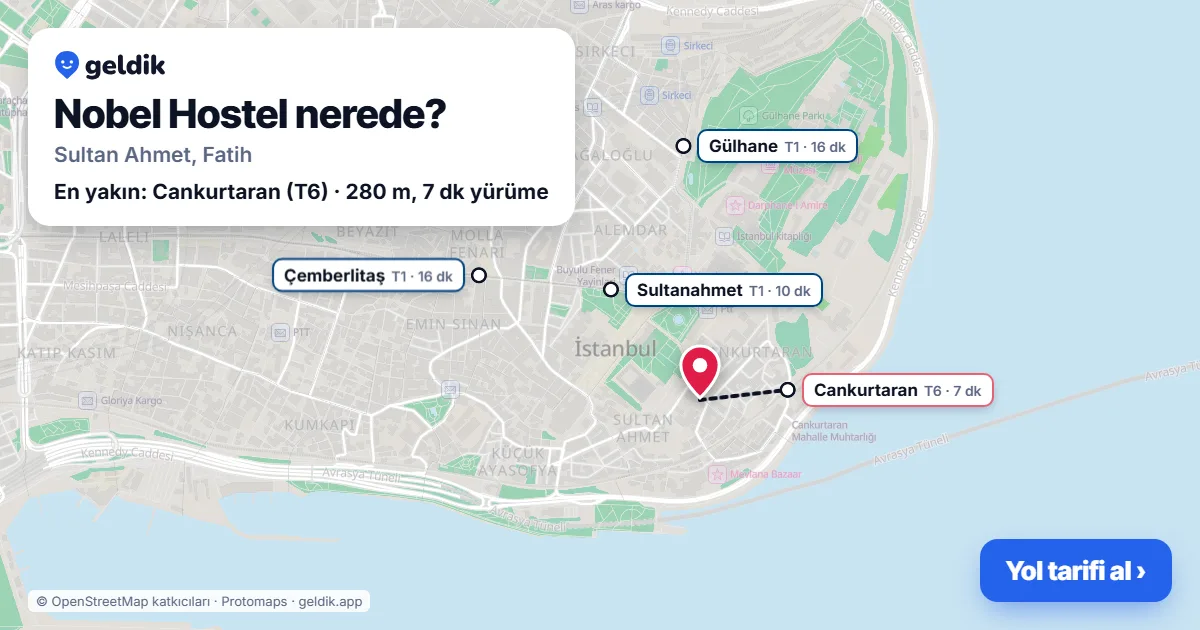 Nobel Hostel nerede: haritada konumu ve en yakın duraklar, yürüme süreleriyle