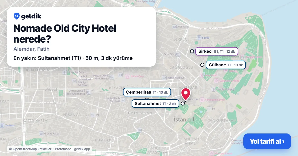 Where is Nomade Old City Hotel: map with its location and the nearest stops, with walking times