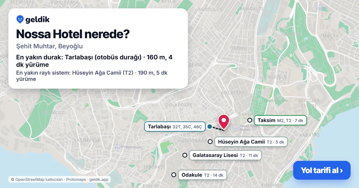 Where is Nossa Hotel: map with its location and the nearest stops, with walking times