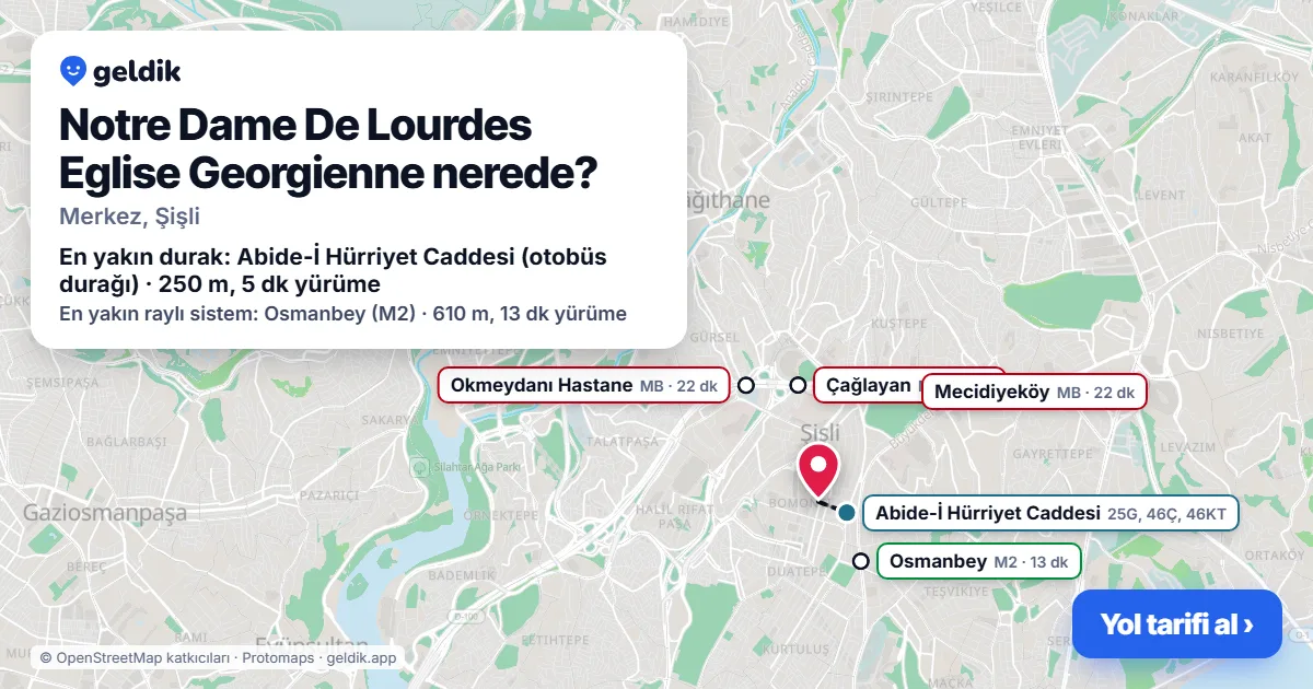 Notre Dame De Lourdes Eglise Georgienne nerede: haritada konumu ve en yakın duraklar, yürüme süreleriyle