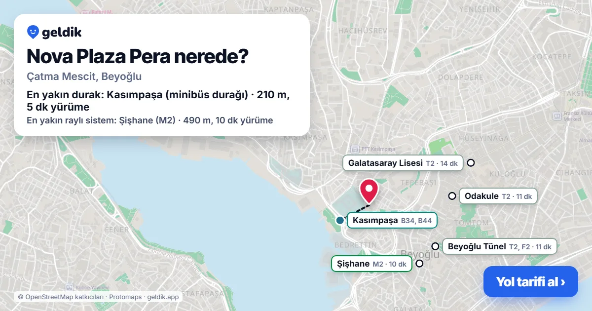 Nova Plaza Pera nerede: haritada konumu ve en yakın duraklar, yürüme süreleriyle