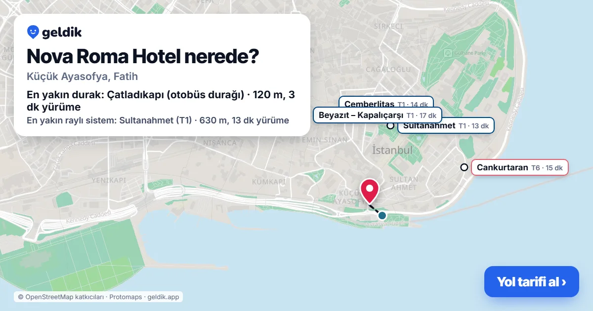 Nova Roma Hotel nerede: haritada konumu ve en yakın duraklar, yürüme süreleriyle