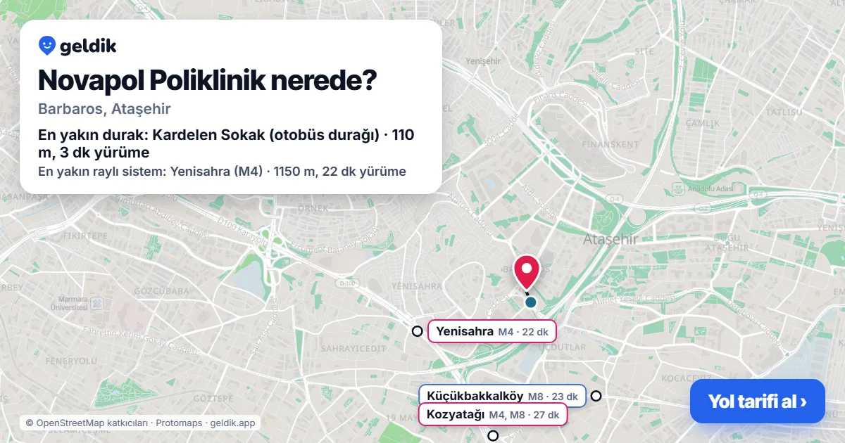 Where is Novapol Poliklinik: map with its location and the nearest stops, with walking times