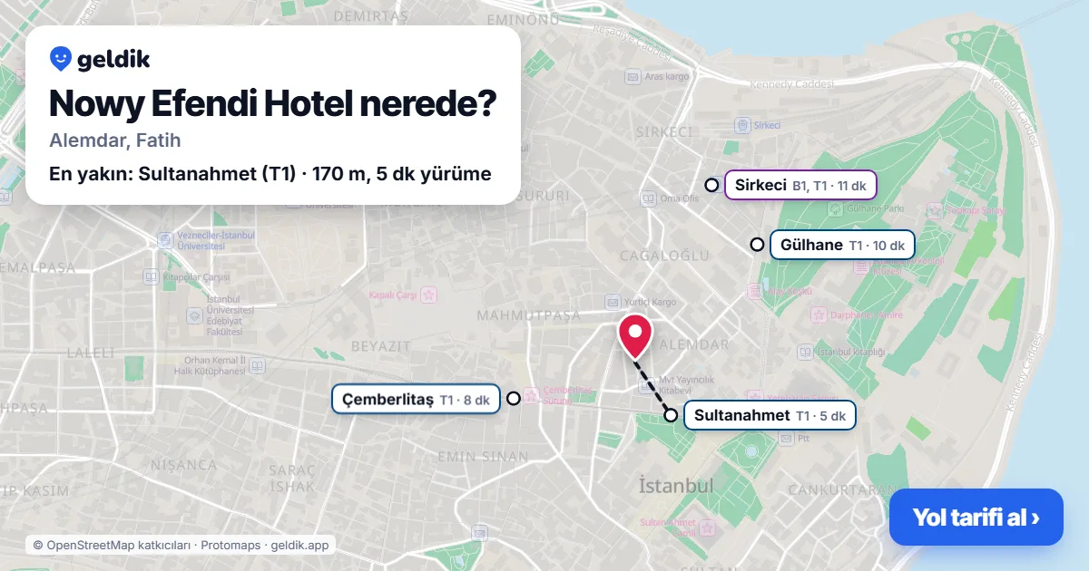 Nowy Efendi Hotel nerede: haritada konumu ve en yakın duraklar, yürüme süreleriyle