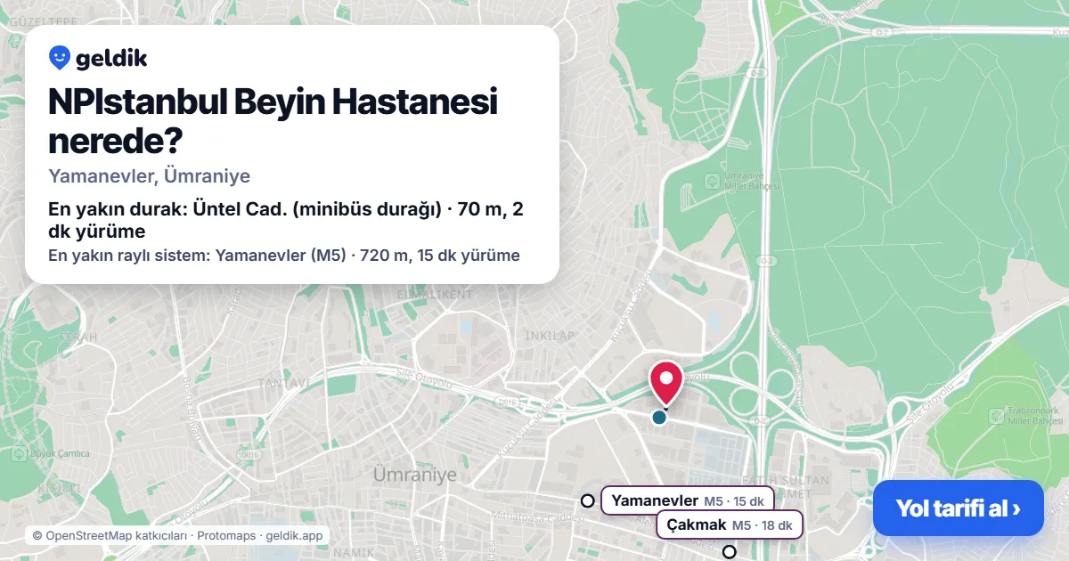 NPIstanbul Beyin Hastanesi nerede: haritada konumu ve en yakın duraklar, yürüme süreleriyle