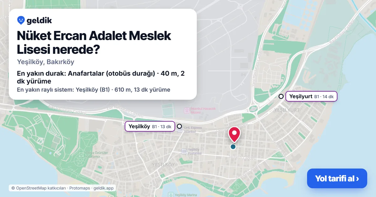 Where is Nüket Ercan Adalet Meslek Lisesi: map with its location and the nearest stops, with walking times