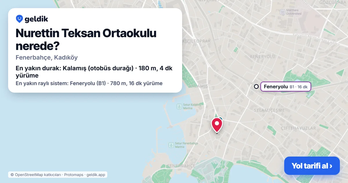 Nurettin Teksan Ortaokulu nerede: haritada konumu ve en yakın duraklar, yürüme süreleriyle