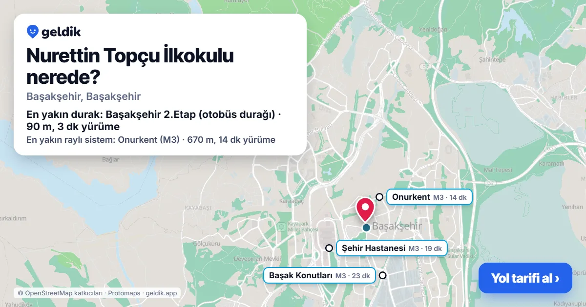 Nurettin Topçu İlkokulu nerede: haritada konumu ve en yakın duraklar, yürüme süreleriyle