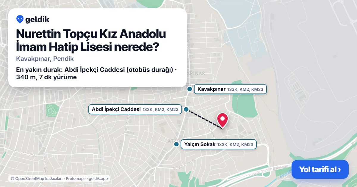 Where is Nurettin Topçu Kız Anadolu İmam Hatip Lisesi: map with its location and the nearest stops, with walking times