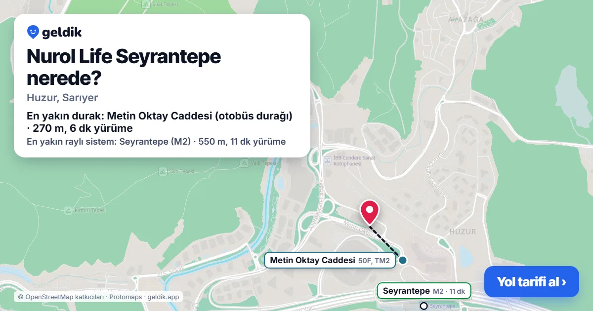 Nurol Life Seyrantepe nerede: haritada konumu ve en yakın duraklar, yürüme süreleriyle