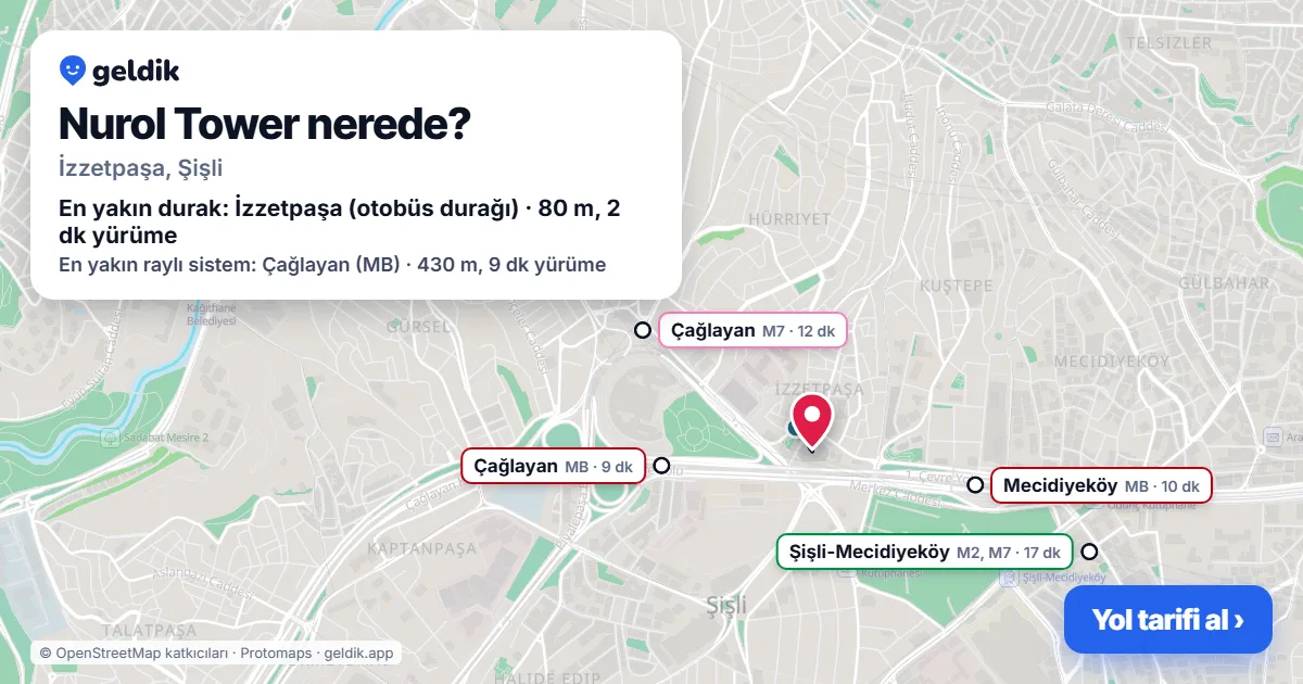 Where is Nurol Tower: map with its location and the nearest stops, with walking times