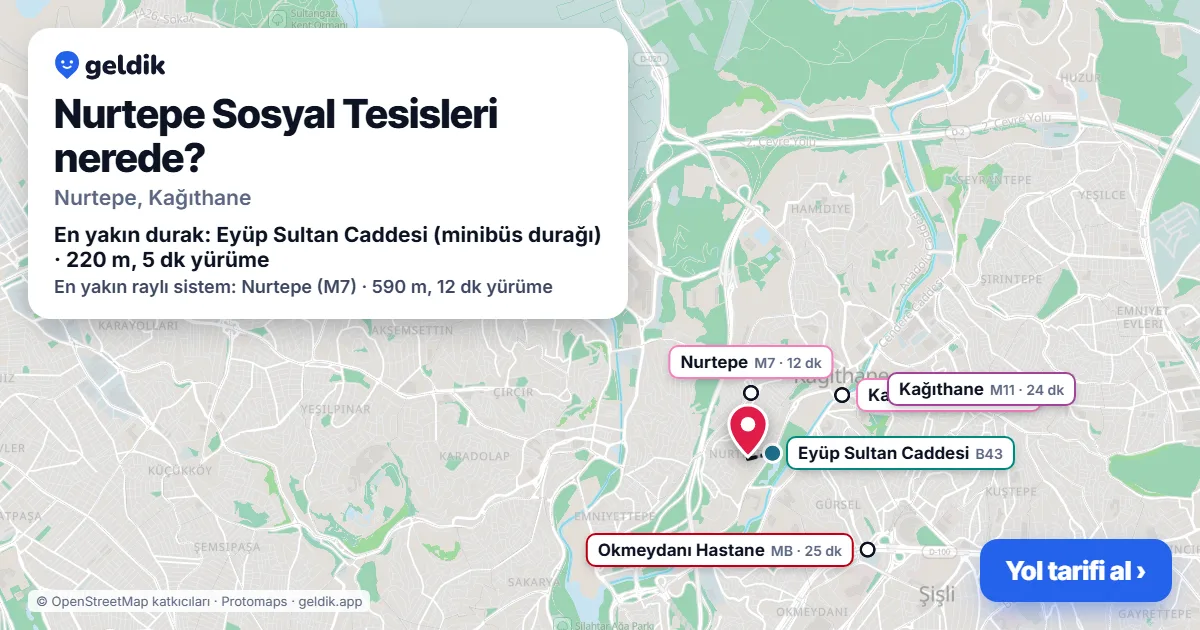 Nurtepe Sosyal Tesisleri nerede: haritada konumu ve en yakın duraklar, yürüme süreleriyle
