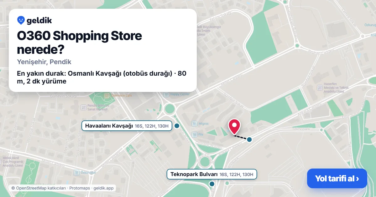 Where is O360 Shopping Store: map with its location and the nearest stops, with walking times