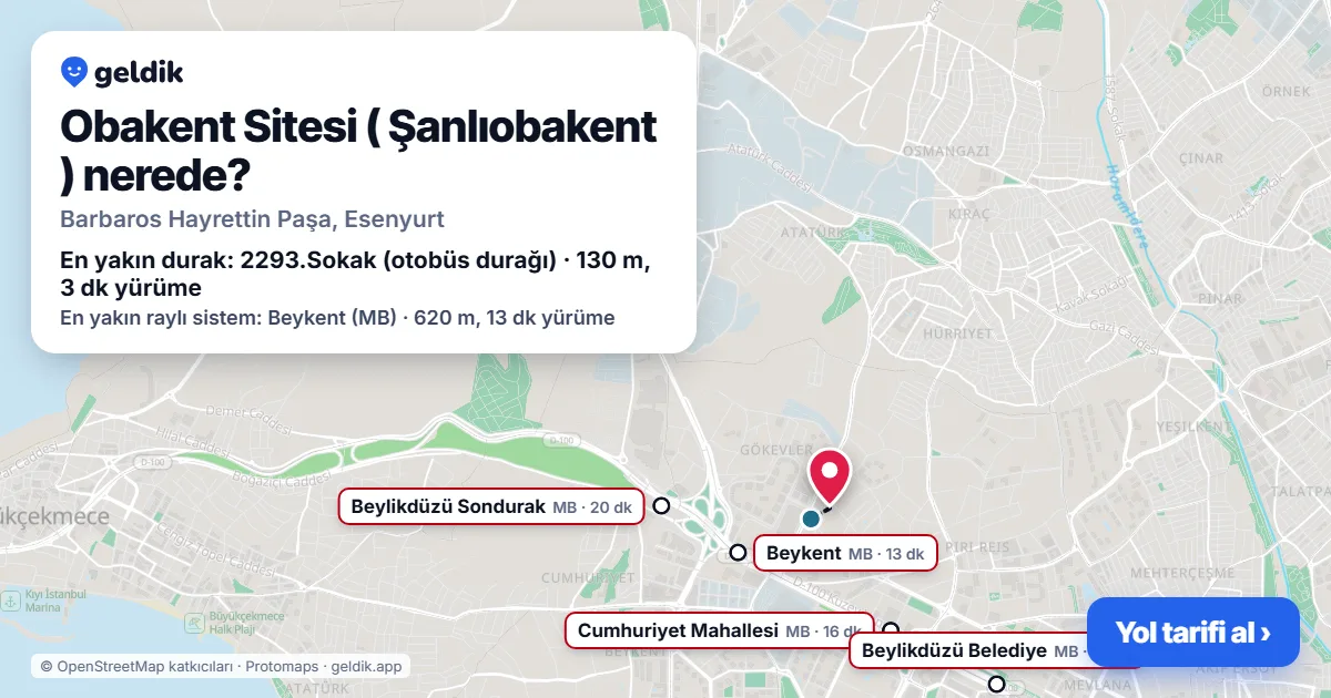 Obakent Sitesi ( Şanlıobakent ) nerede: haritada konumu ve en yakın duraklar, yürüme süreleriyle