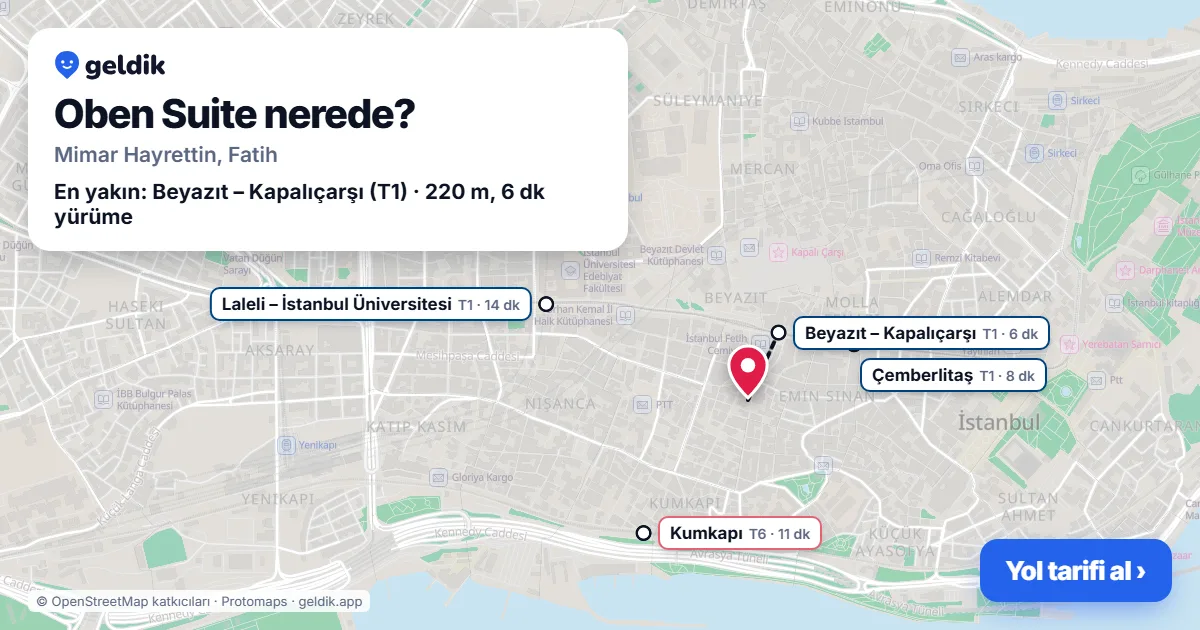 Where is Oben Suite: map with its location and the nearest stops, with walking times