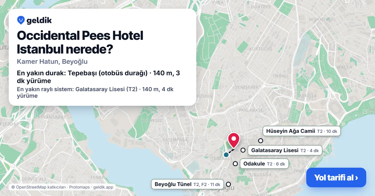Where is Occidental Pees Hotel Istanbul: map with its location and the nearest stops, with walking times
