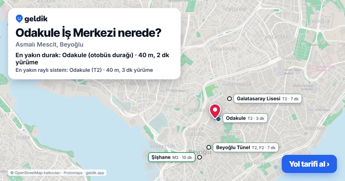 Odakule İş Merkezi nerede: haritada konumu ve en yakın duraklar, yürüme süreleriyle