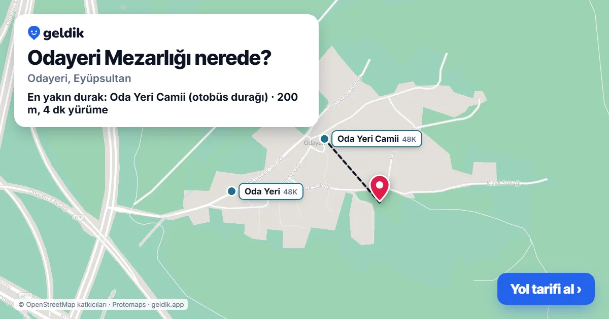 Odayeri Mezarlığı nerede: haritada konumu ve en yakın duraklar, yürüme süreleriyle