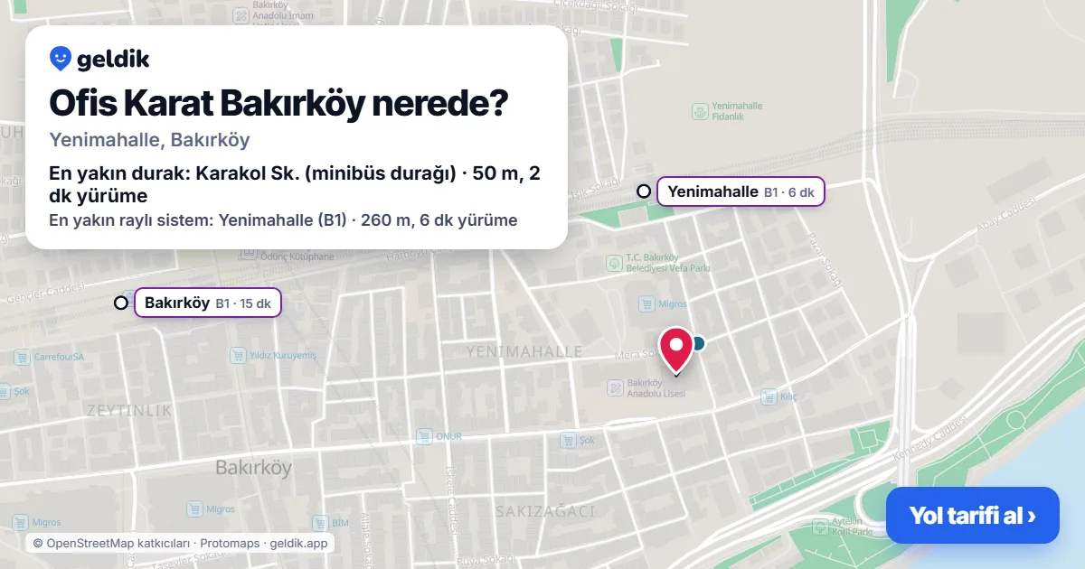 Where is Ofis Karat Bakırköy: map with its location and the nearest stops, with walking times