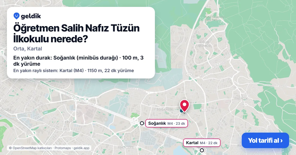 Öğretmen Salih Nafız Tüzün İlkokulu nerede: haritada konumu ve en yakın duraklar, yürüme süreleriyle