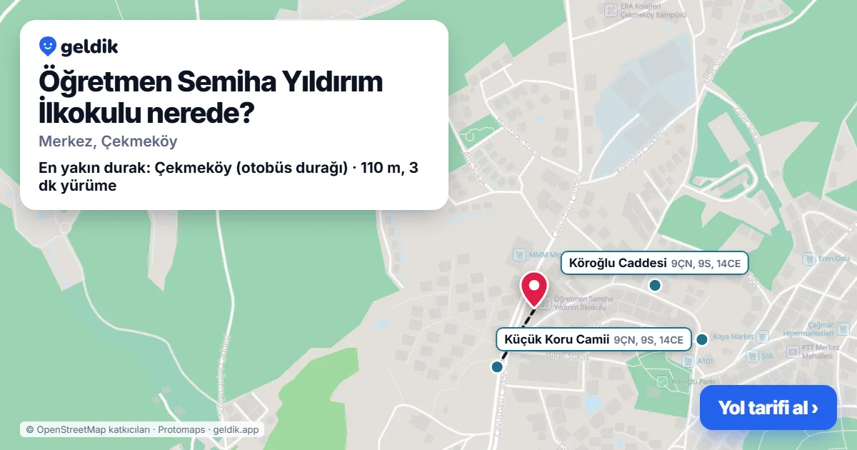 Öğretmen Semiha Yıldırım İlkokulu nerede: haritada konumu ve en yakın duraklar, yürüme süreleriyle
