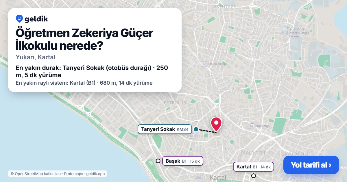 Öğretmen Zekeriya Güçer İlkokulu nerede: haritada konumu ve en yakın duraklar, yürüme süreleriyle