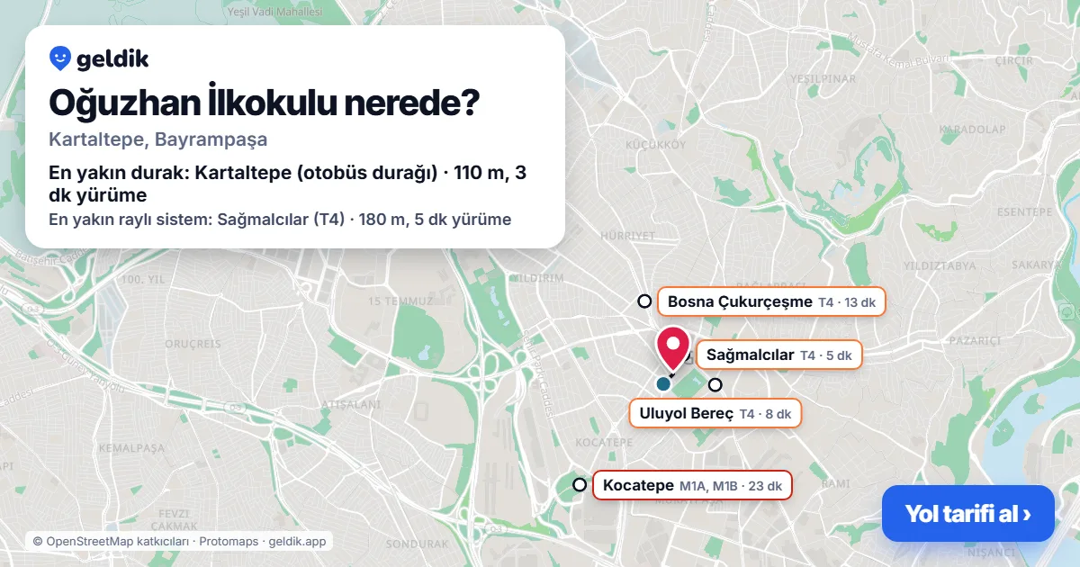 Where is Oğuzhan İlkokulu: map with its location and the nearest stops, with walking times