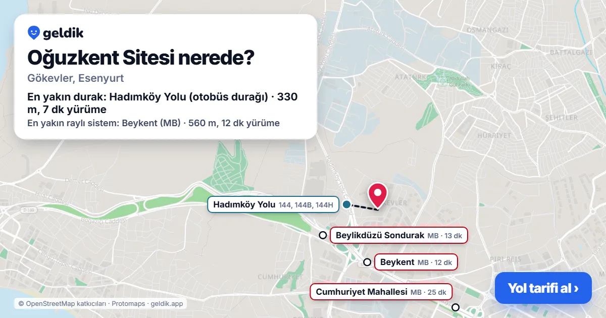 Oğuzkent Sitesi nerede: haritada konumu ve en yakın duraklar, yürüme süreleriyle