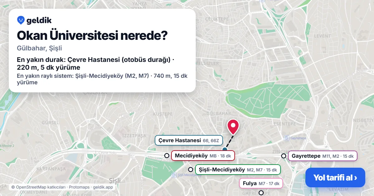 Okan Üniversitesi nerede: haritada konumu ve en yakın duraklar, yürüme süreleriyle