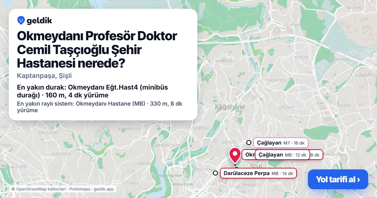 Where is Prof. Dr. Cemil Taşcıoğlu City Hospital: map with its location and the nearest stops, with walking times