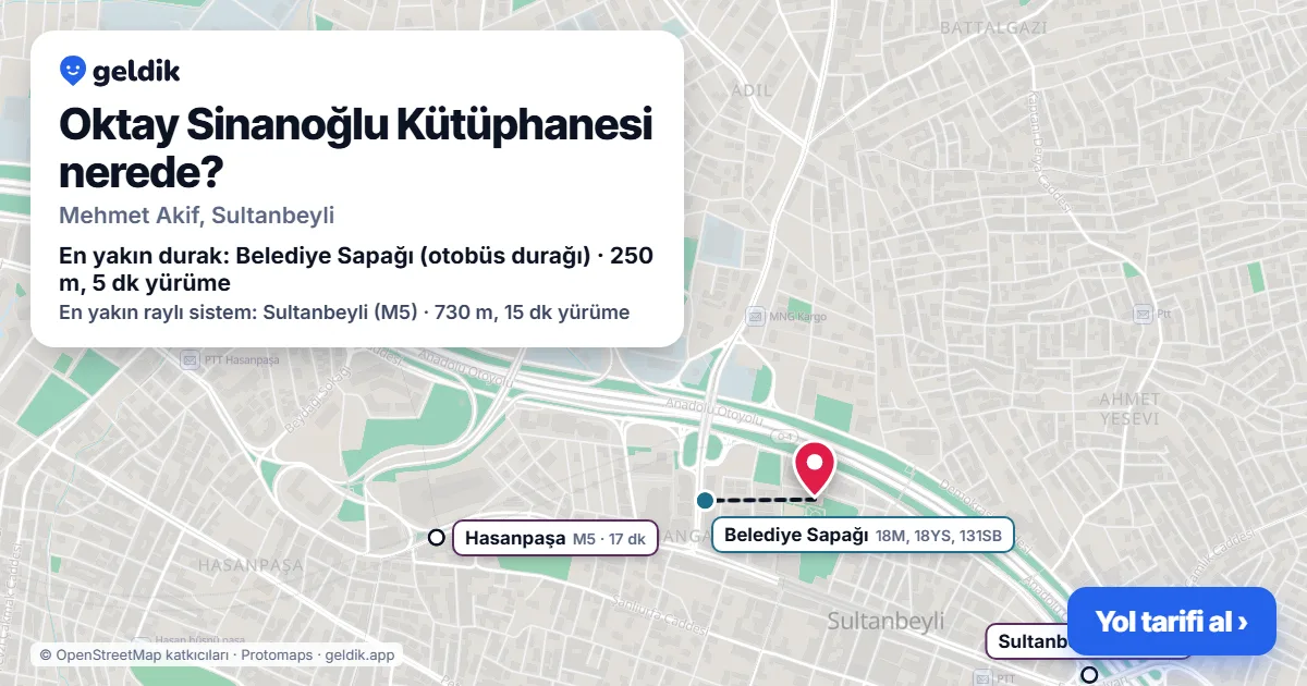 Oktay Sinanoğlu Kütüphanesi nerede: haritada konumu ve en yakın duraklar, yürüme süreleriyle