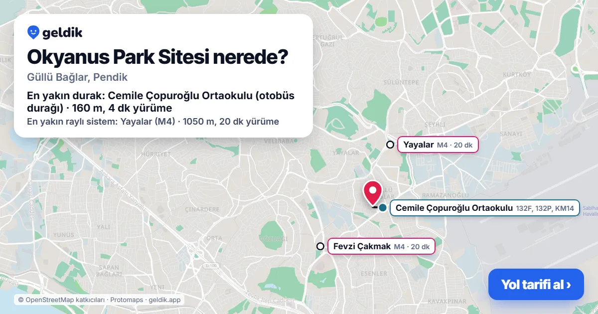 Okyanus Park Sitesi nerede: haritada konumu ve en yakın duraklar, yürüme süreleriyle