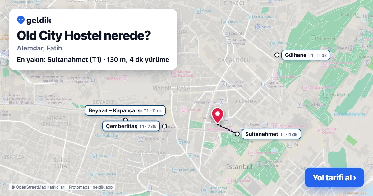 Old City Hostel nerede: haritada konumu ve en yakın duraklar, yürüme süreleriyle