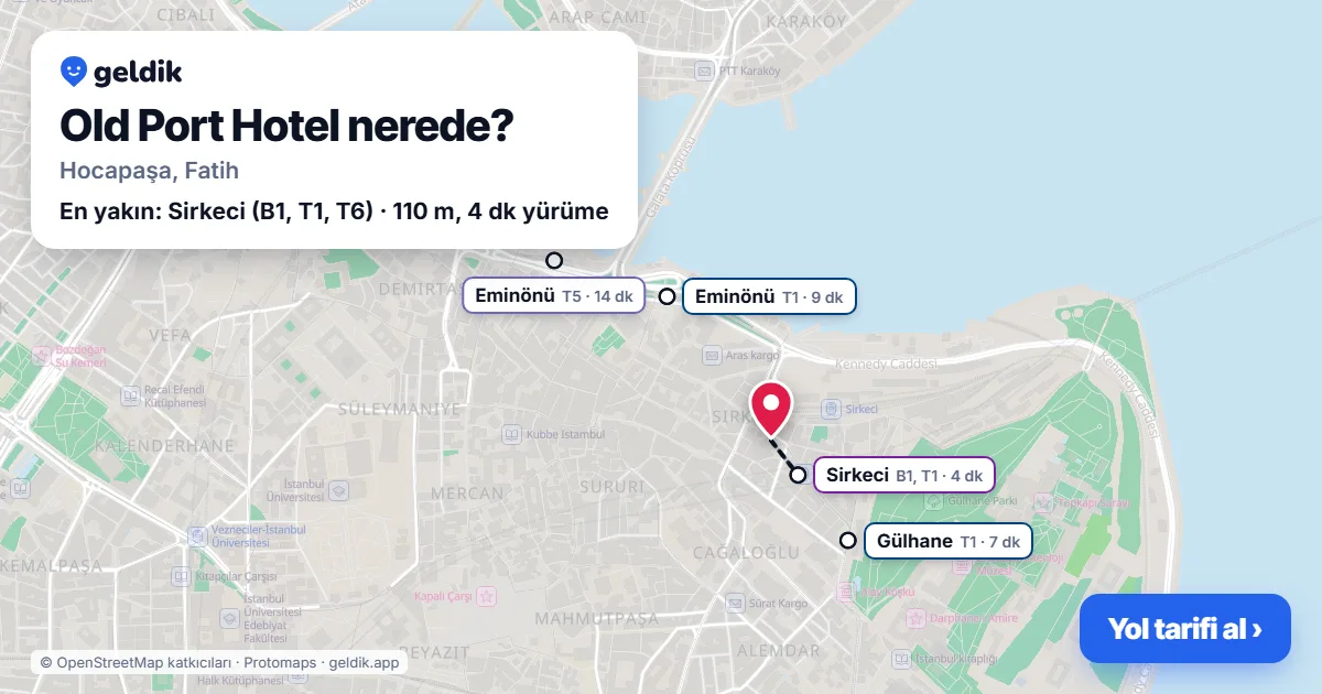 Where is Old Port Hotel: map with its location and the nearest stops, with walking times