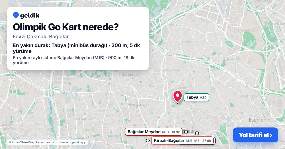Olimpik Go Kart nerede: haritada konumu ve en yakın duraklar, yürüme süreleriyle