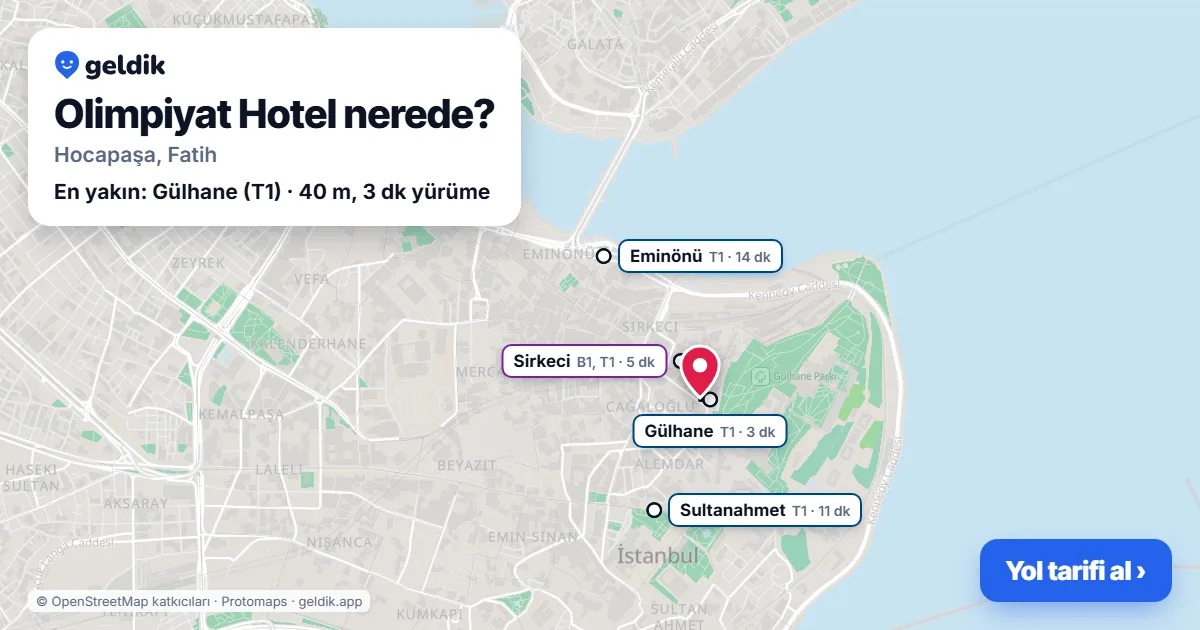 Olimpiyat Hotel nerede: haritada konumu ve en yakın duraklar, yürüme süreleriyle