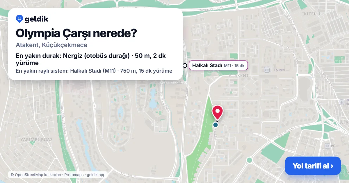 Where is Olympia Çarşı: map with its location and the nearest stops, with walking times