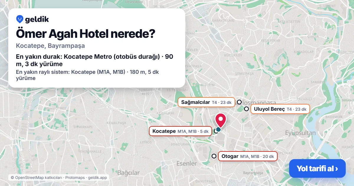Ömer Agah Hotel nerede: haritada konumu ve en yakın duraklar, yürüme süreleriyle