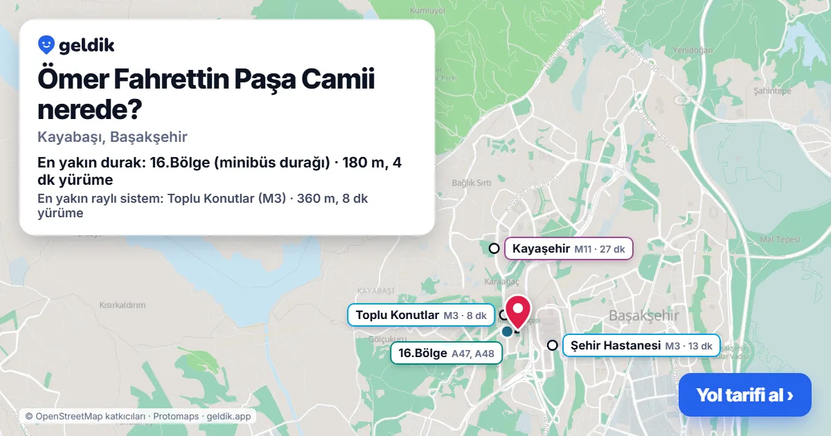 Where is Ömer Fahrettin Paşa Camii: map with its location and the nearest stops, with walking times