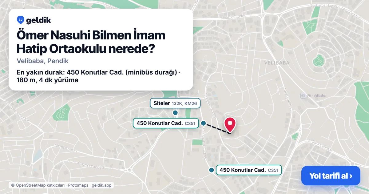 Ömer Nasuhi Bilmen İmam Hatip Ortaokulu nerede: haritada konumu ve en yakın duraklar, yürüme süreleriyle