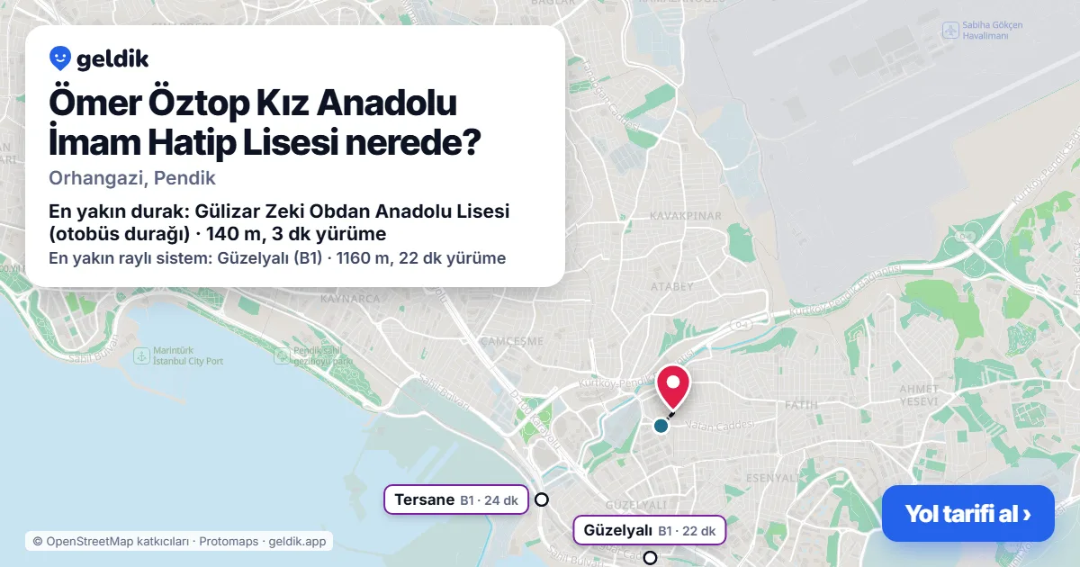 Ömer Öztop Kız Anadolu İmam Hatip Lisesi nerede: haritada konumu ve en yakın duraklar, yürüme süreleriyle