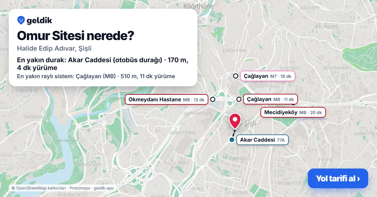 Omur Sitesi nerede: haritada konumu ve en yakın duraklar, yürüme süreleriyle