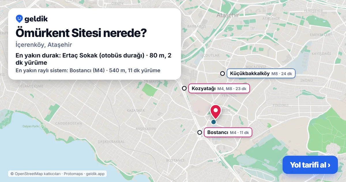 Ömürkent Sitesi nerede: haritada konumu ve en yakın duraklar, yürüme süreleriyle