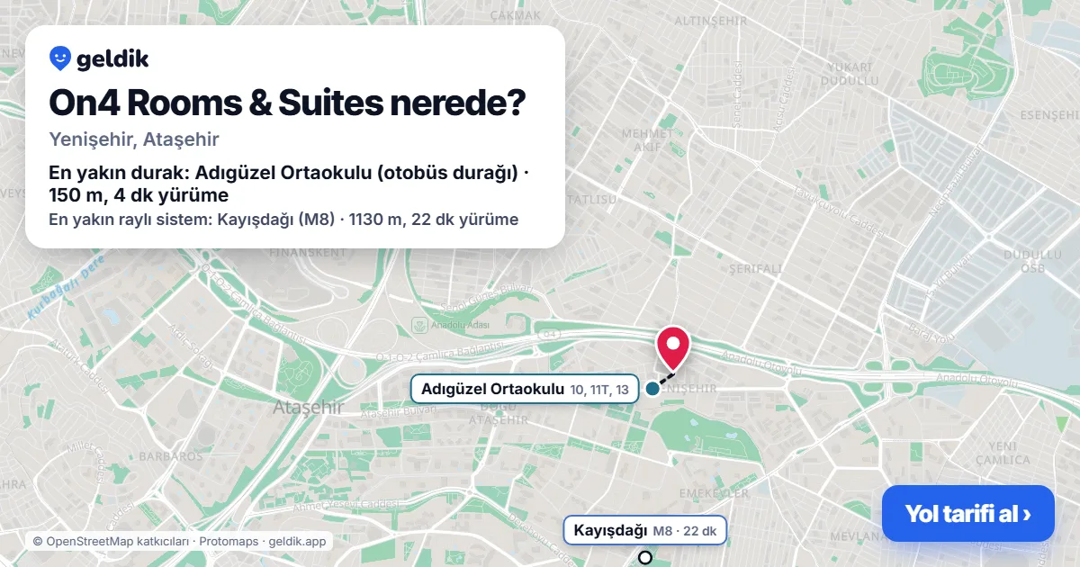 On4 Rooms & Suites nerede: haritada konumu ve en yakın duraklar, yürüme süreleriyle