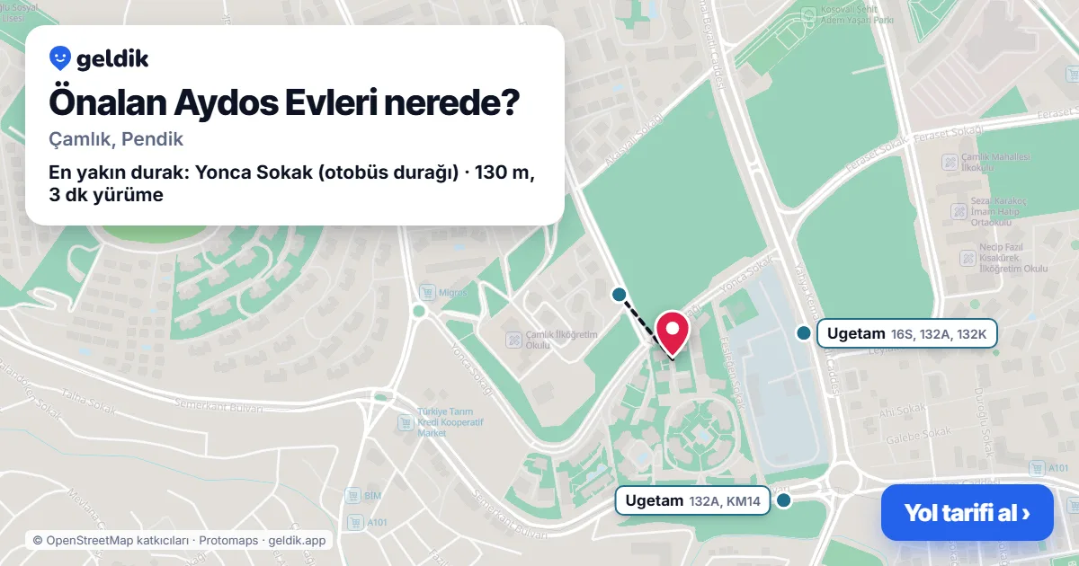 Where is Önalan Aydos Evleri: map with its location and the nearest stops, with walking times
