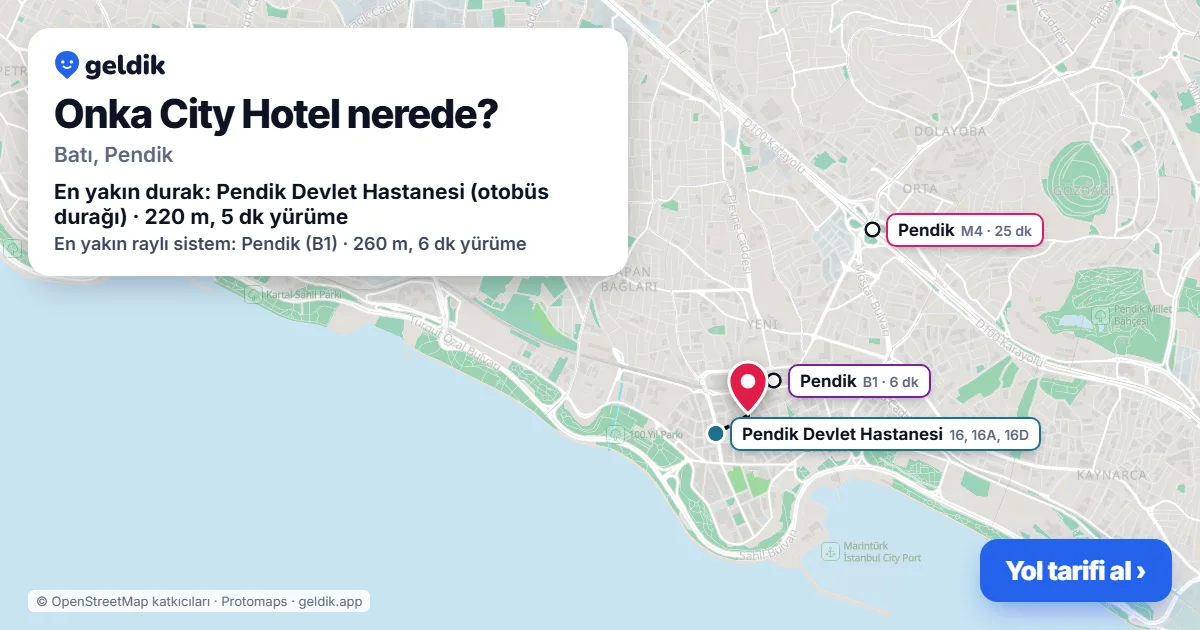 Where is Onka City Hotel: map with its location and the nearest stops, with walking times