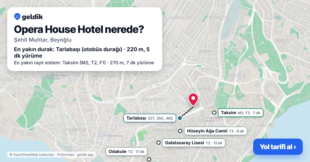 Where is Opera House Hotel: map with its location and the nearest stops, with walking times