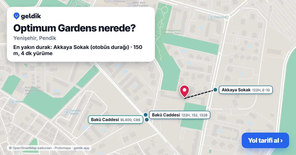 Optimum Gardens nerede: haritada konumu ve en yakın duraklar, yürüme süreleriyle